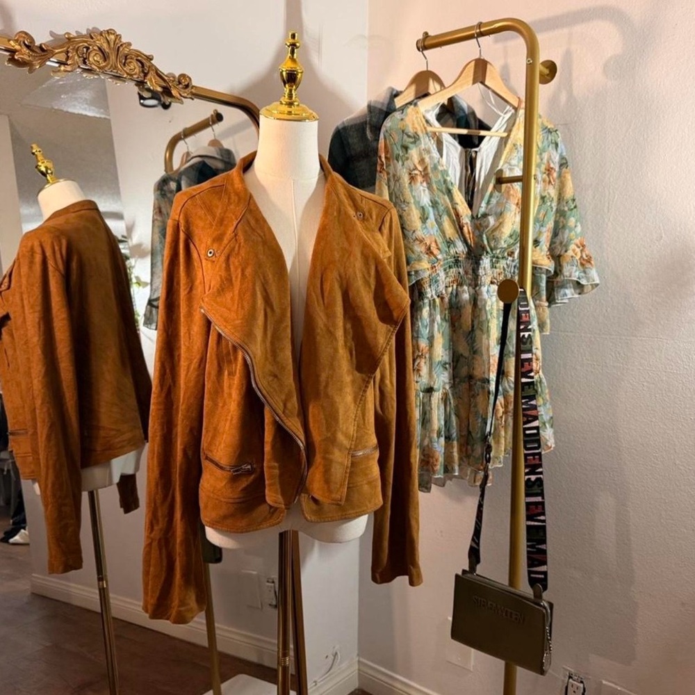 Liliana Rust Brown Draped Open-Front Jacket